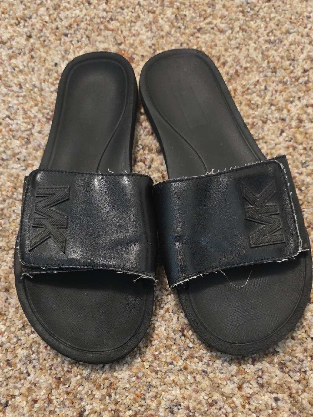 Michael Kors Black Leather MK Slide Sandals